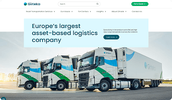 Three branded logistics trucks parked under a blue sky.