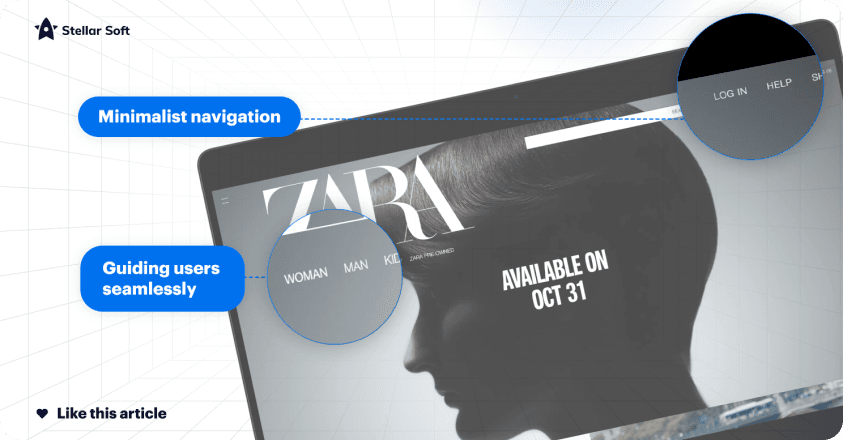 Website interface with minimalist navigation and seamless user guidance elements.